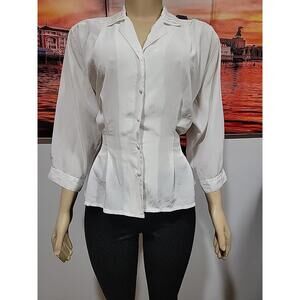 Jacques Vert Quality White Size US6 Pleats Blouse Button Up Dolman Sleeve #C